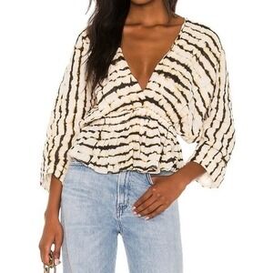 MES DEMOISELLES Paris Pompei Ivory Combo Tie Dye V Neck Peplum Top Revolve Sz XL